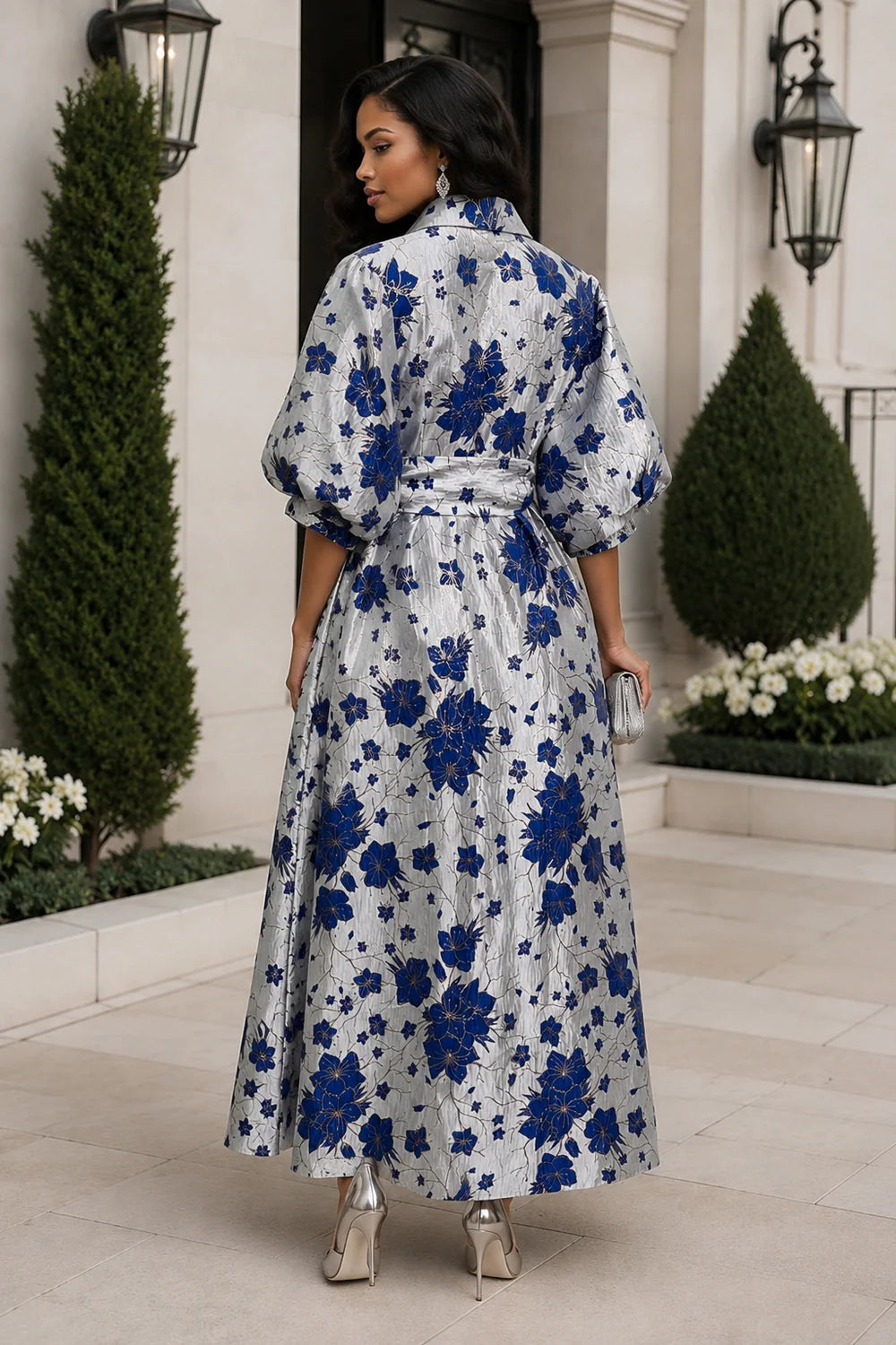 The Blue Floral Jacquard Maxi Dress
