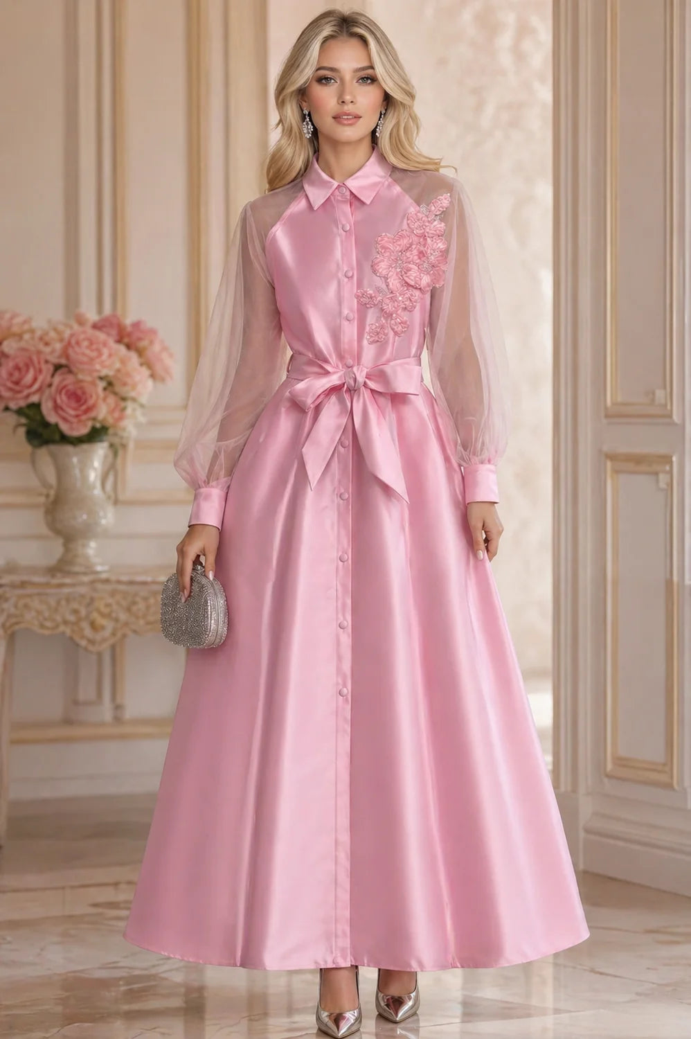 The Grace Floral Appliqué Mikado Maxi Dress