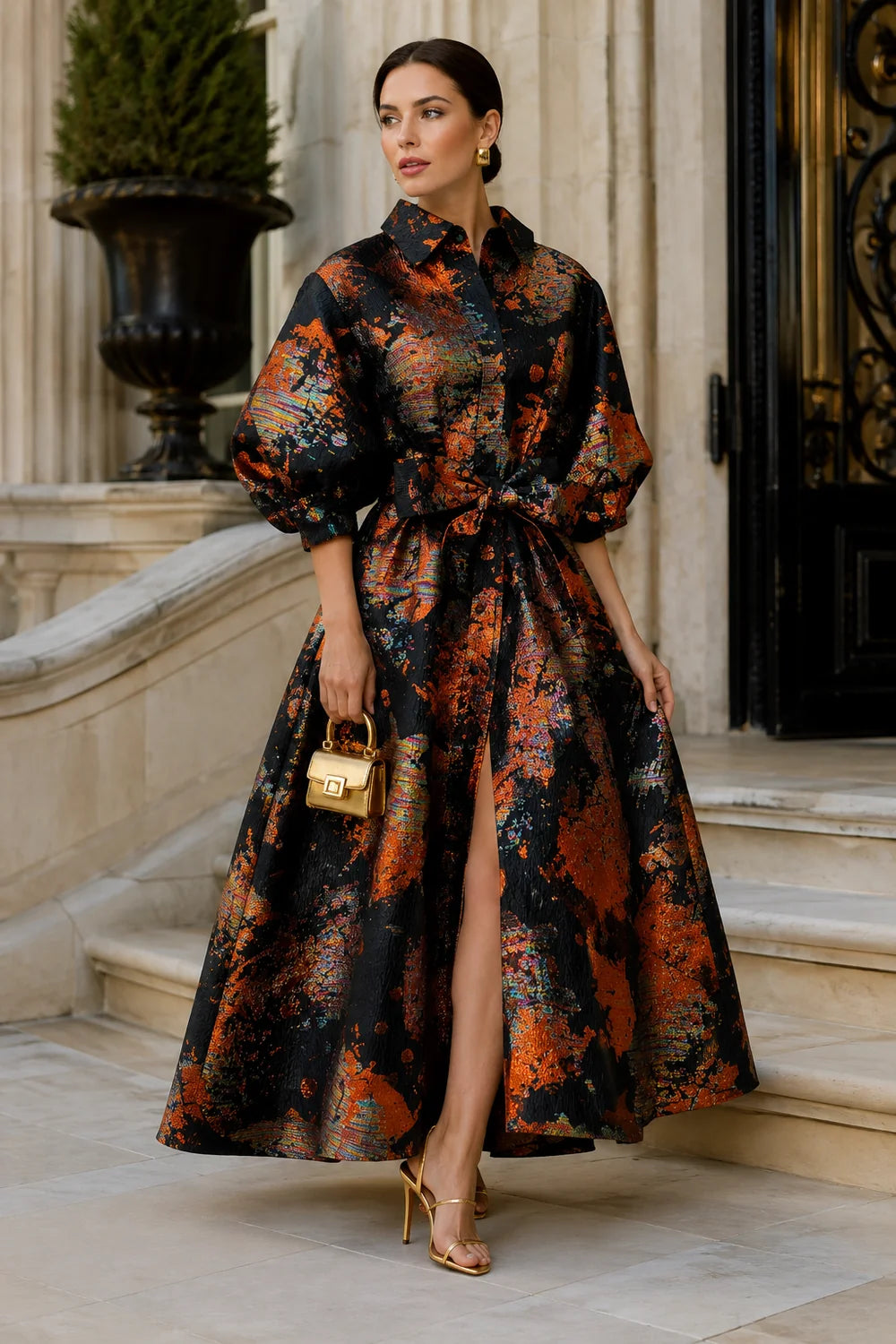 The Gilded Nights Jacquard Maxi Dress