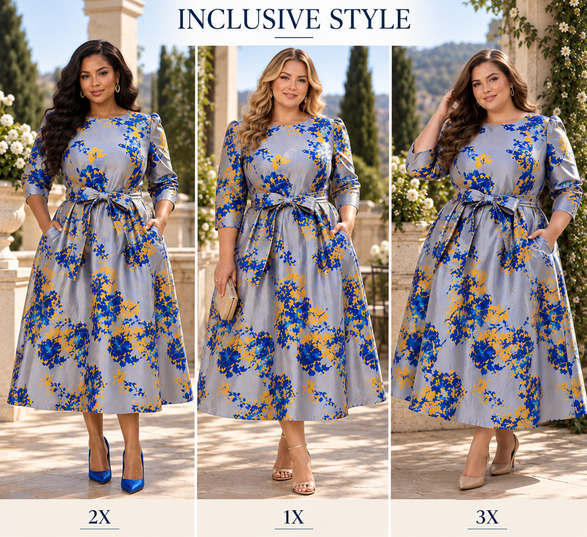 The Blue & Amber Floral Mikado Midi Dress