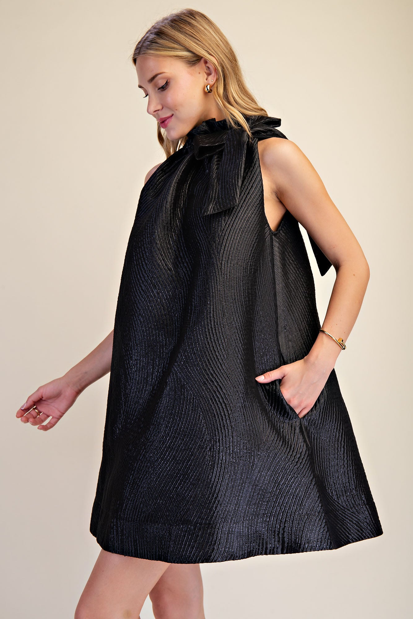 After Five Metallic Bow A-Line Cocktail Dress