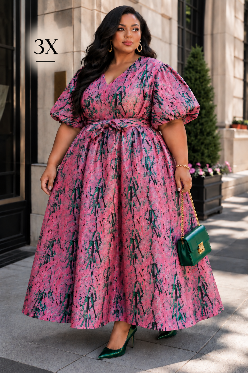 The Monet Pink & Green Brocade Maxi Dress