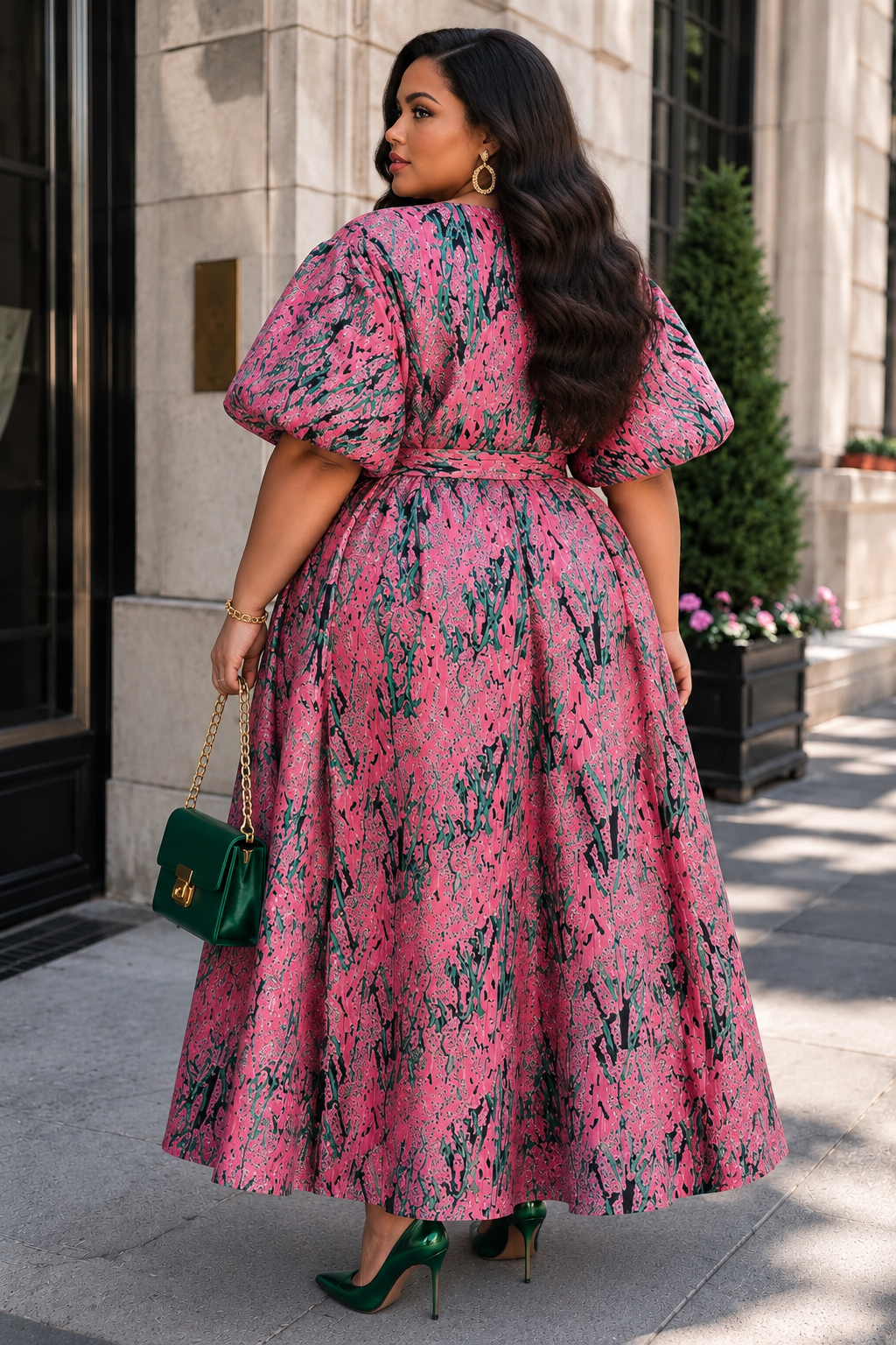 The Monet Pink & Green Brocade Maxi Dress