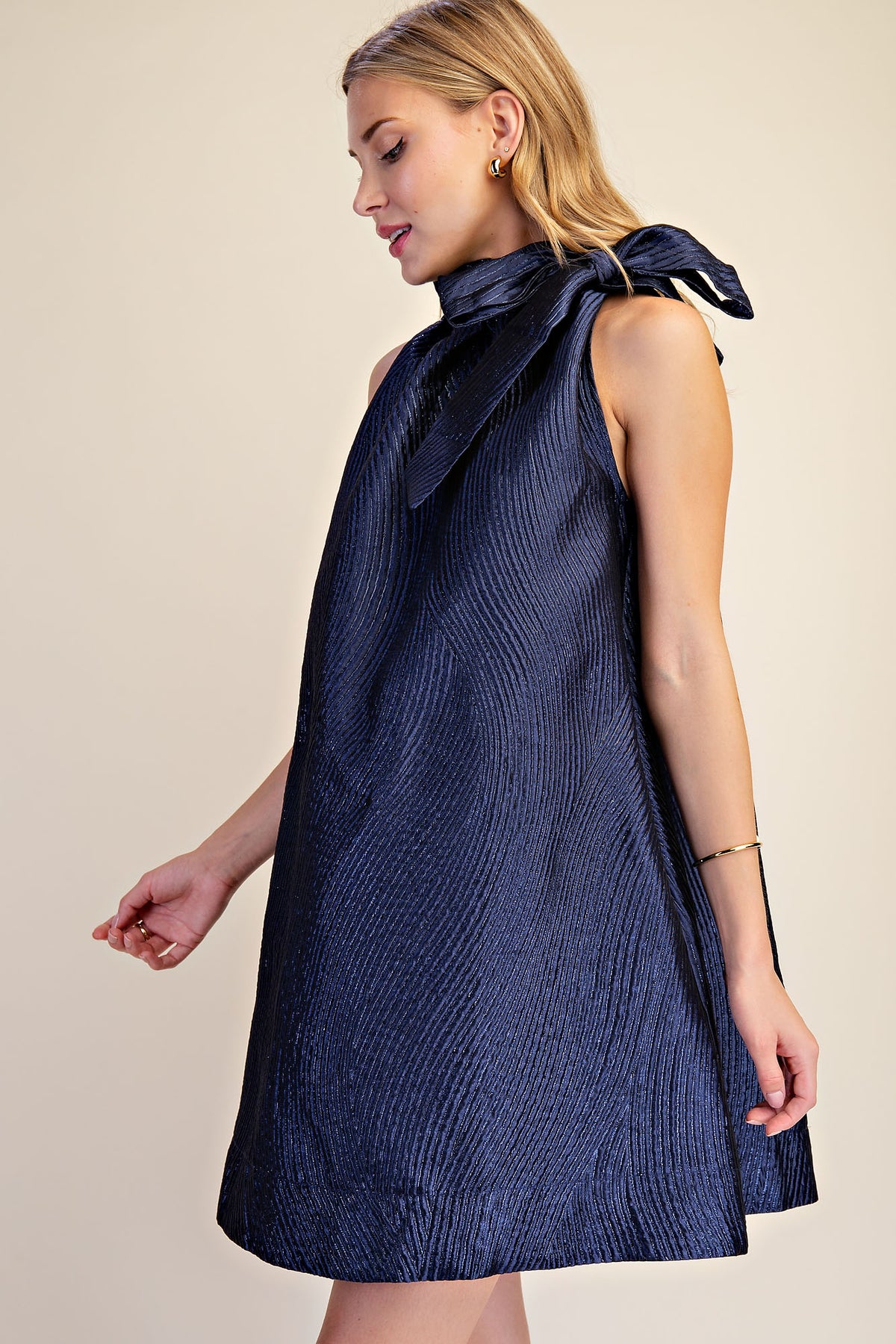 After Five Metallic Bow A-Line Cocktail Dress