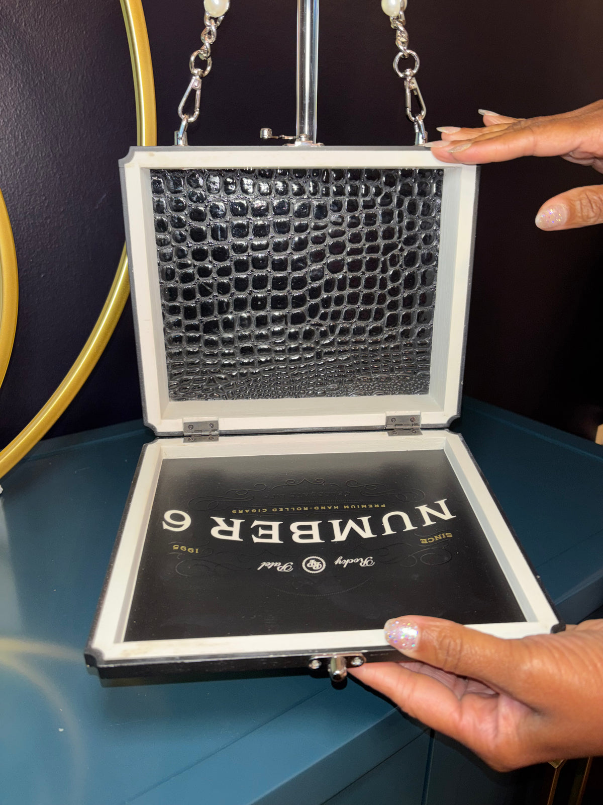 Rocky Patel Black and Pearl Cigarbox Handbag