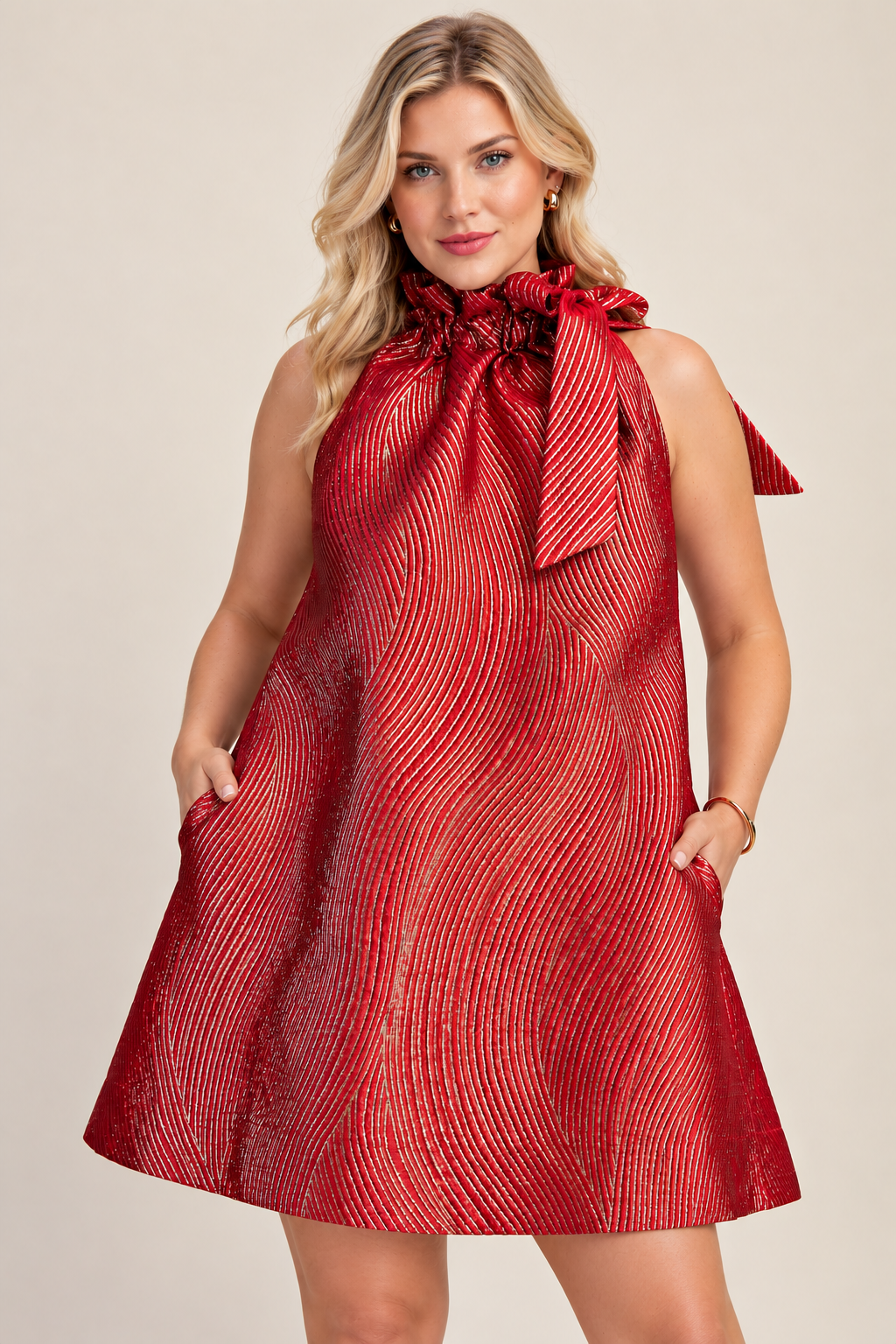 After Five Metallic Bow A-Line Cocktail Dress