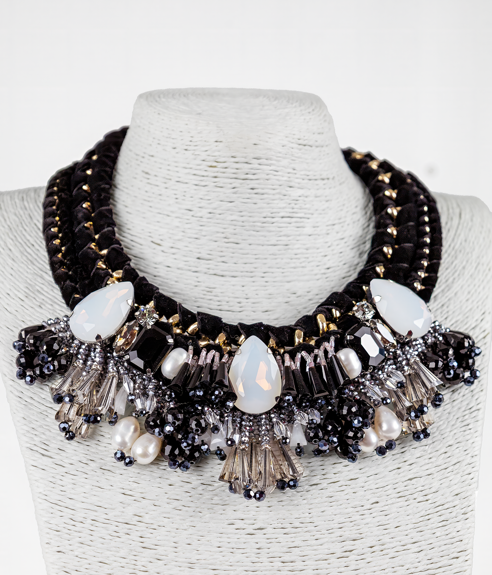 Black/White Velvet necklace earring set