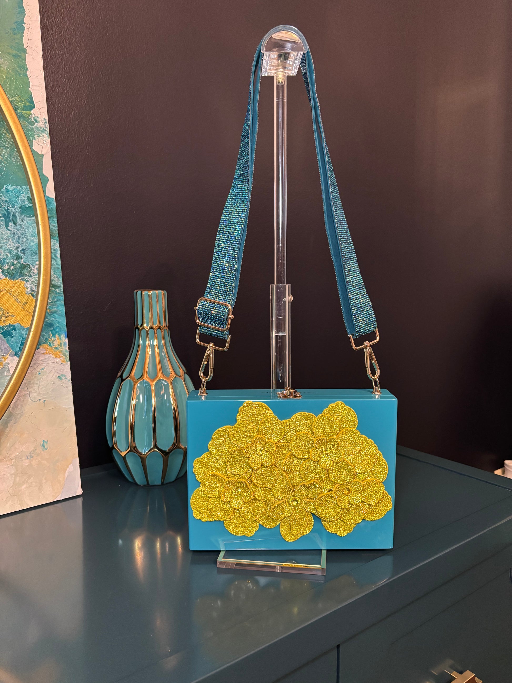 Turquoise and Yellow El Septimo Cigar Box Handbag