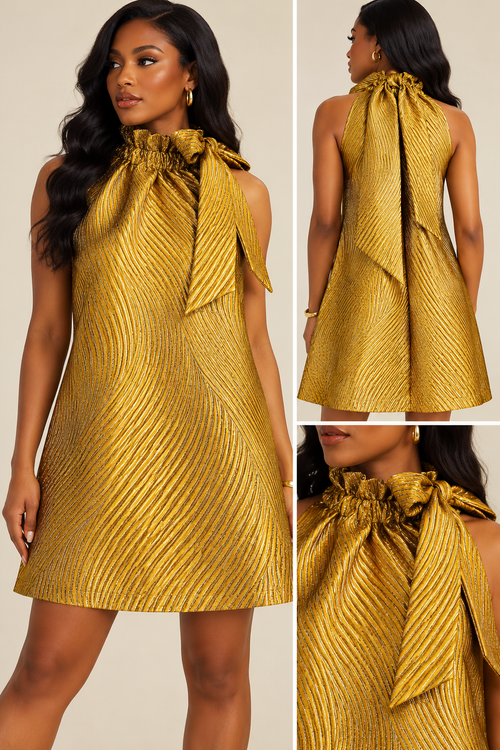 After Five Metallic Bow A-Line Cocktail Dress