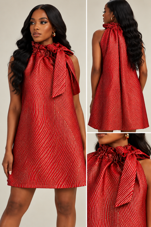 After Five Metallic Bow A-Line Cocktail Dress