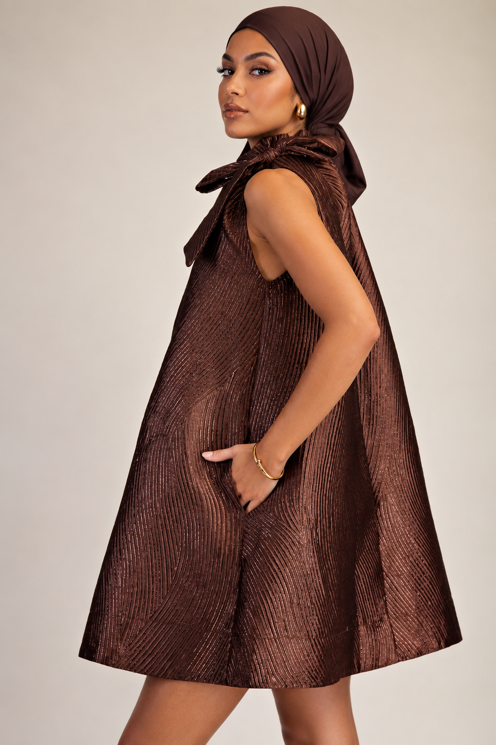 After Five Metallic Bow A-Line Cocktail Dress