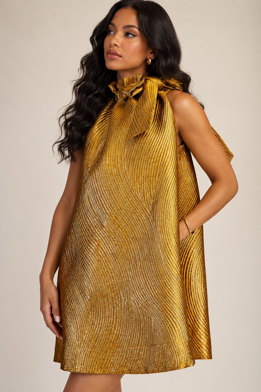 After Five Metallic Bow A-Line Cocktail Dress