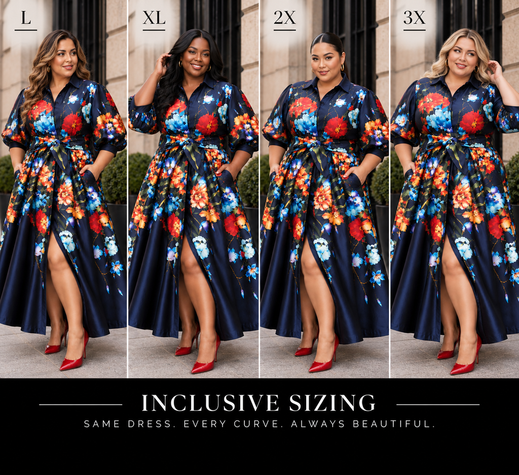 Navy Mikado Floral Maxi Dress