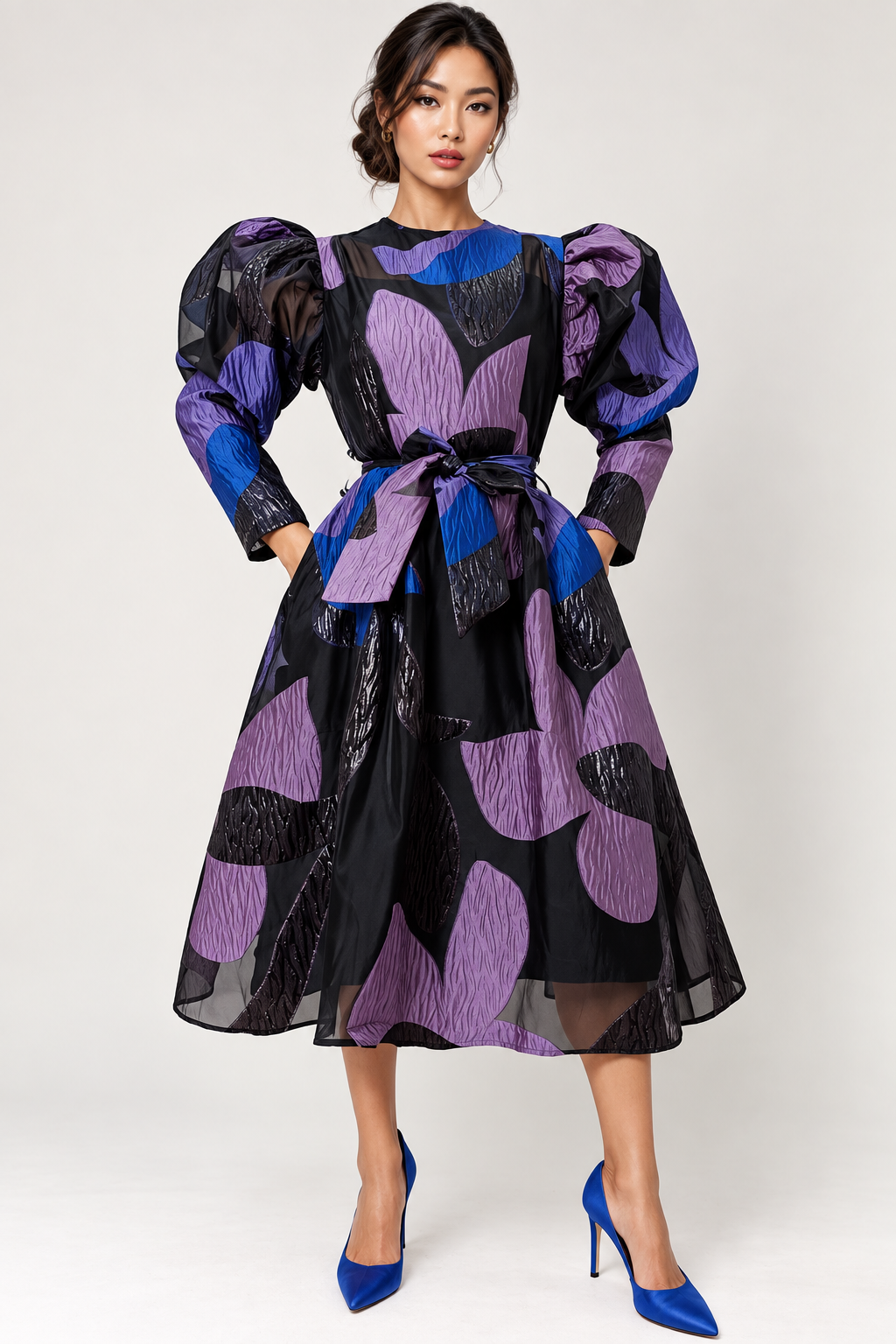 Art of Drama Puff Sleeve Midi Dress