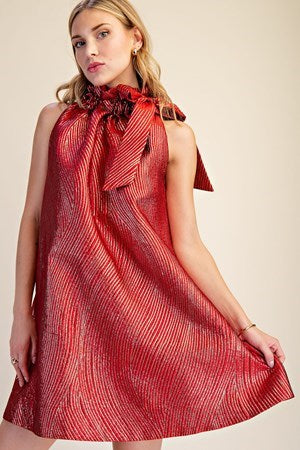 After Five Metallic Bow A-Line Cocktail Dress