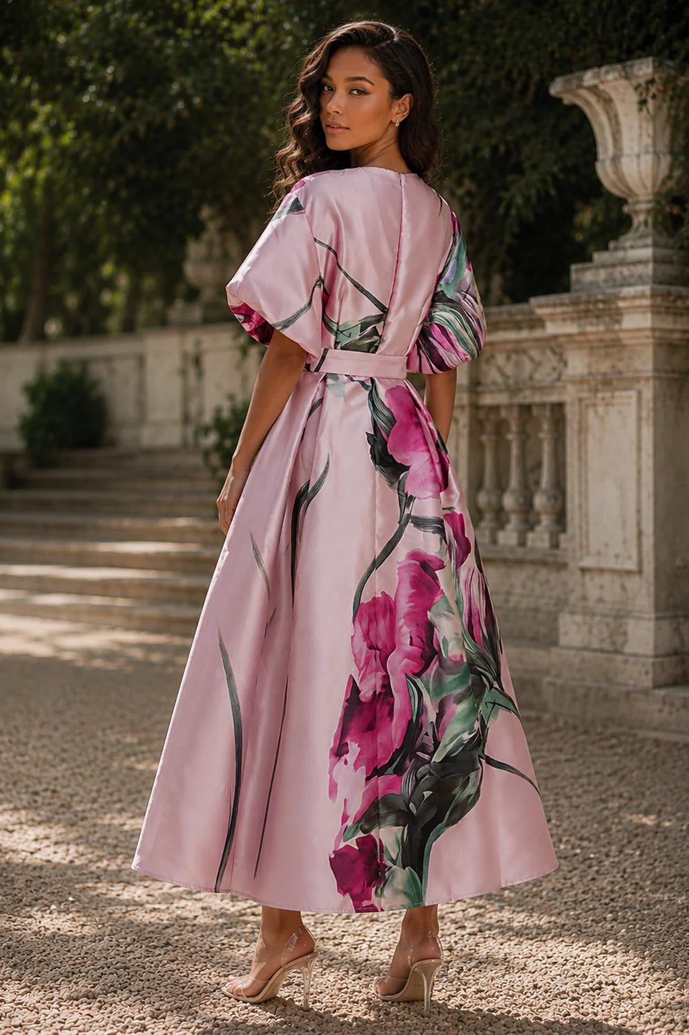 In Full Bloom Pink Floral Mikado Maxi Dress